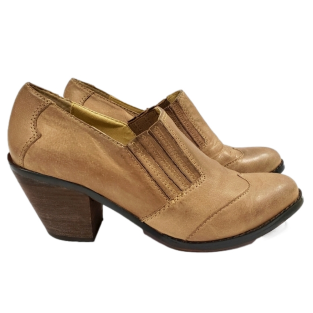 LEVITY Tan Leather Booties Western Ankle Boot Size 9M